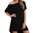 thumbnail image 3 of T-shirt Robes, T-Shirt Robe Moderne Simple Col Rond Décontracté pour les Femmes Noir XL, 3 of 5