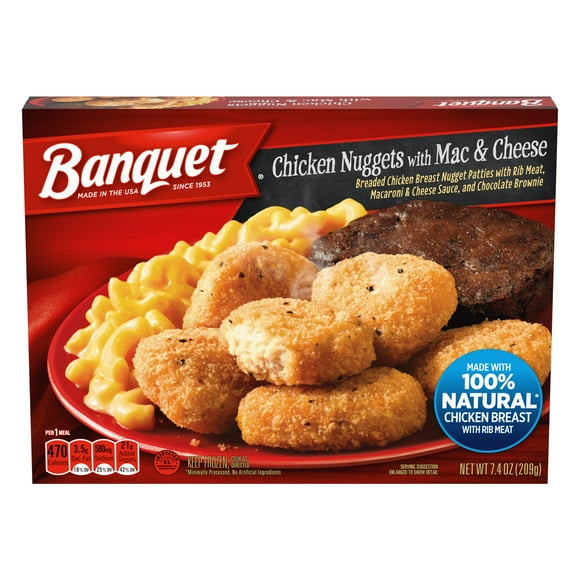 Banquet Chicken Nuggets with Mac and Cheese and Brownie, Frozen Meal, 7.4 oz (Frozen)