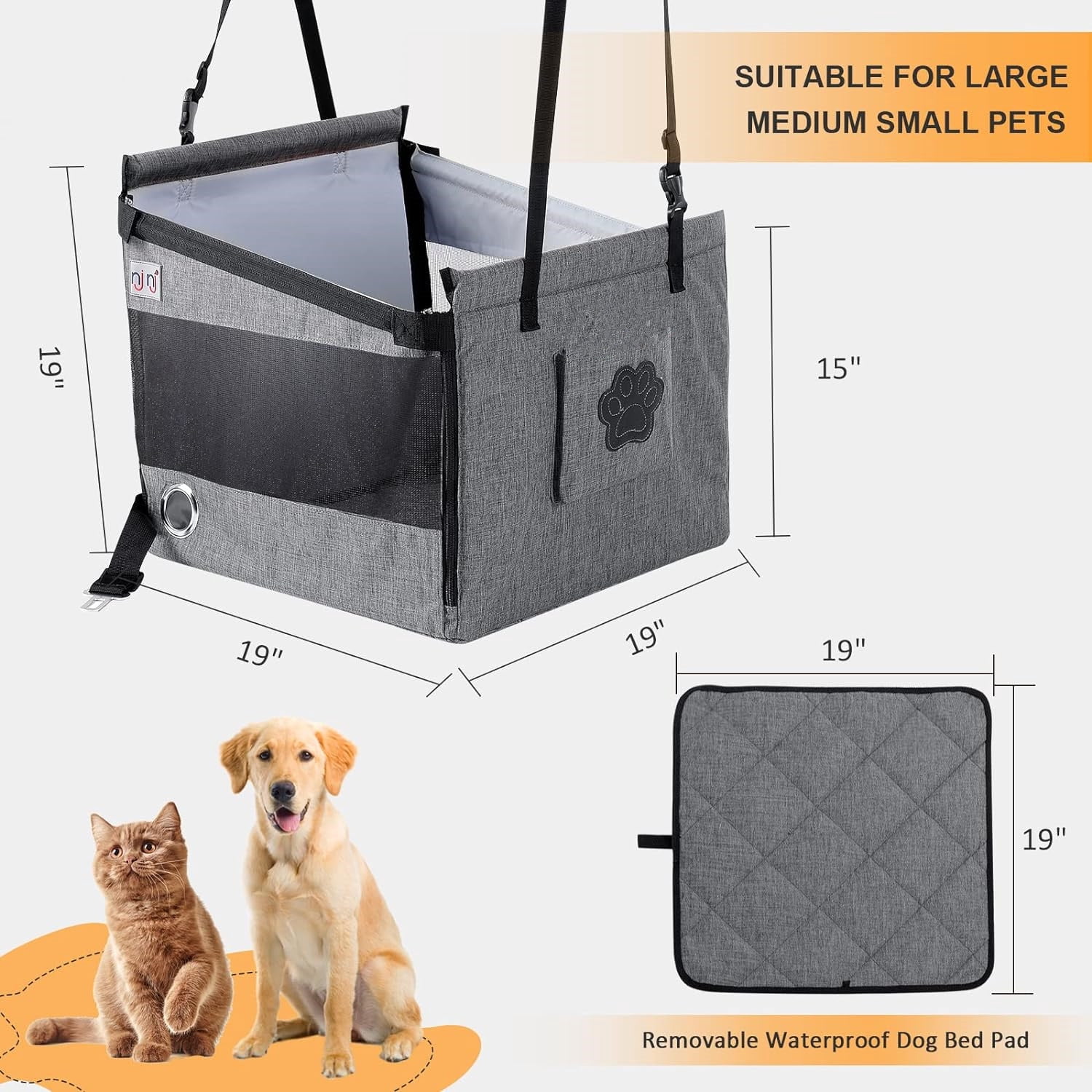 XZKING Dog Car Seat for Large Dogs, Car Booster Seat for Pet Travel with Waterproof Pad, Half seat Dog Hammock,Harness Hook, Breathable Mesh, and Adjustable Backseat Safety Belt