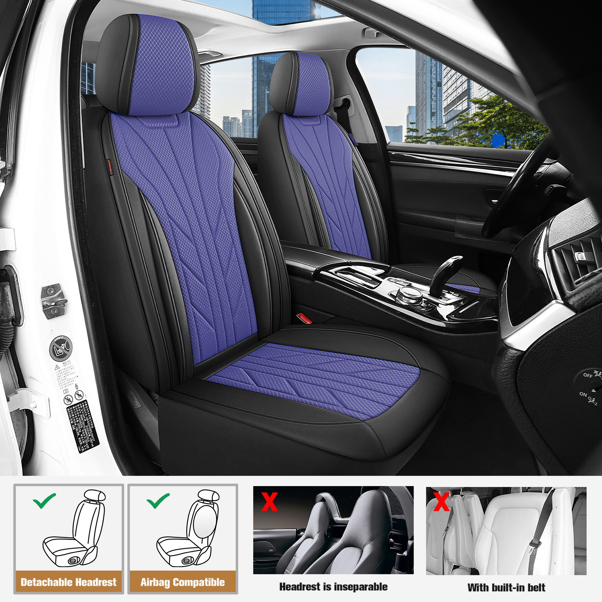 Caromop Blue, Luxury Faux Leather & Fabric, Breathable 3D Foam, Armrest Covers,Airbag compatible,Full Seat Covers