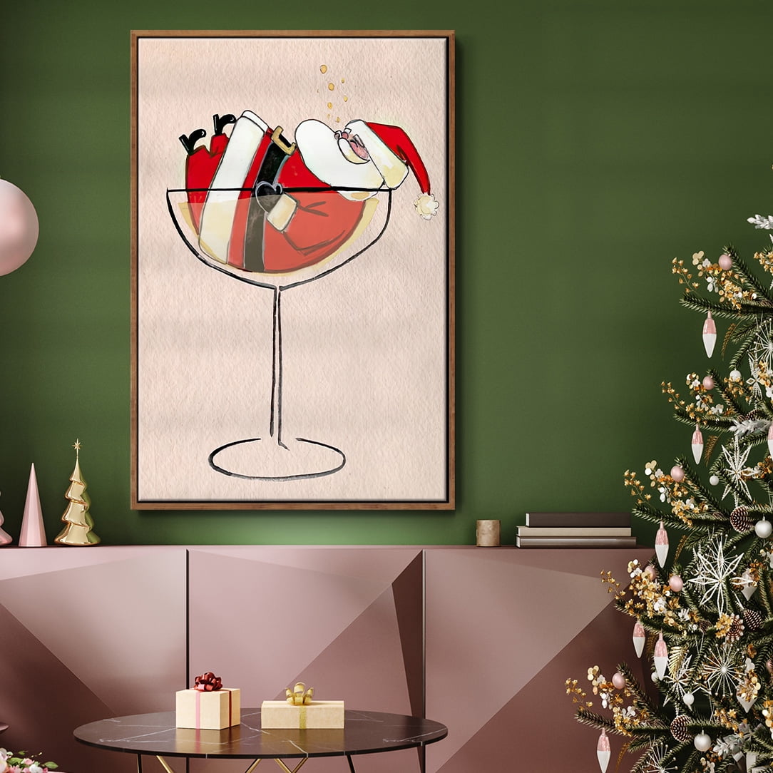 Get Blitzened Collection B - Framed Gallery Wrapped Holiday Canvas - 25 x 37 - Rosewood Frame