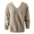 thumbnail image 4 of Arlun V-Neck Sweaters for Women Soft Long Sleeve Versatile Knitted Sweater Casual Loose Fit Solid Color Drop Shoulder Pullover Tops Autumn and Winter Going out Clothes Beige XL, 4 of 5