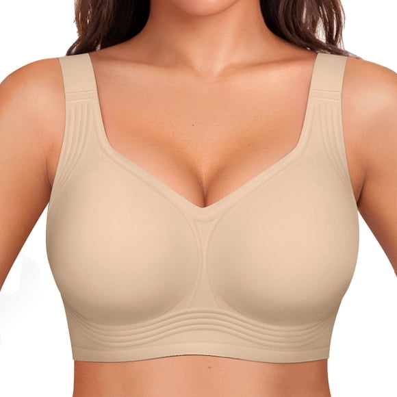 Bra OEAK para mujer, gel inalámbrico, cobertura total, flexiones, color beige cremoso, XL