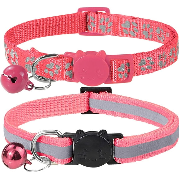 Reflective Cat Collars Breakaway with Bell, 2-Pack Adjustable 7.5-12.5 Inch, Pink