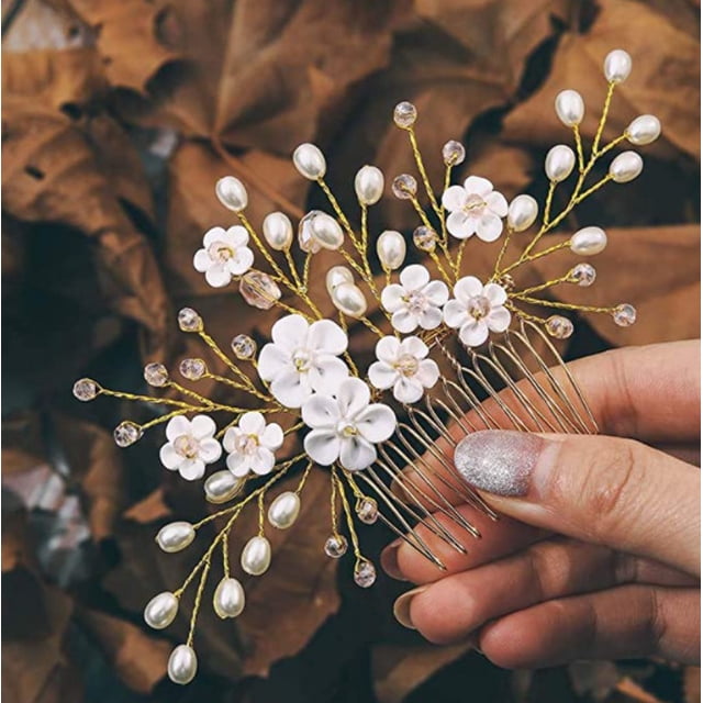 Peineta para el pelo de boda para novia, accesorios para el cabello de perlas, tocado de novia de flores para mujeres y niñas