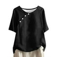 thumbnail image 2 of Patlollav Plus Size Tops For Womens Summer Crew Neck Solid Casual Loose Linen Button Short Sleeve Blouse, 2 of 6