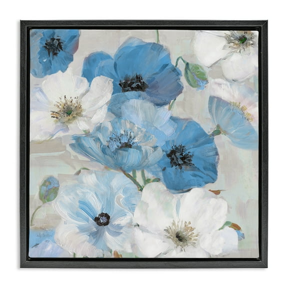 Stupell Industries Mixed Blue & White Blooms Plants & Flowers Painting Black Floater Framed Canvas Art Print Wall Art, 18 x 18