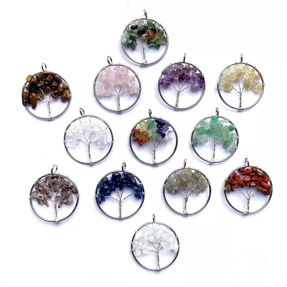 QQTDFG Wholesale 10pcs Tree of life 7 charka Crystal Pendants for jewelry marking Free-default