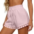 thumbnail image 5 of Bxsruta Women's High Waist Drawstring Wide Leg Shorts with Scalloped Hem Elastic Waist Casual Summer Beach Shorts, 5 of 8