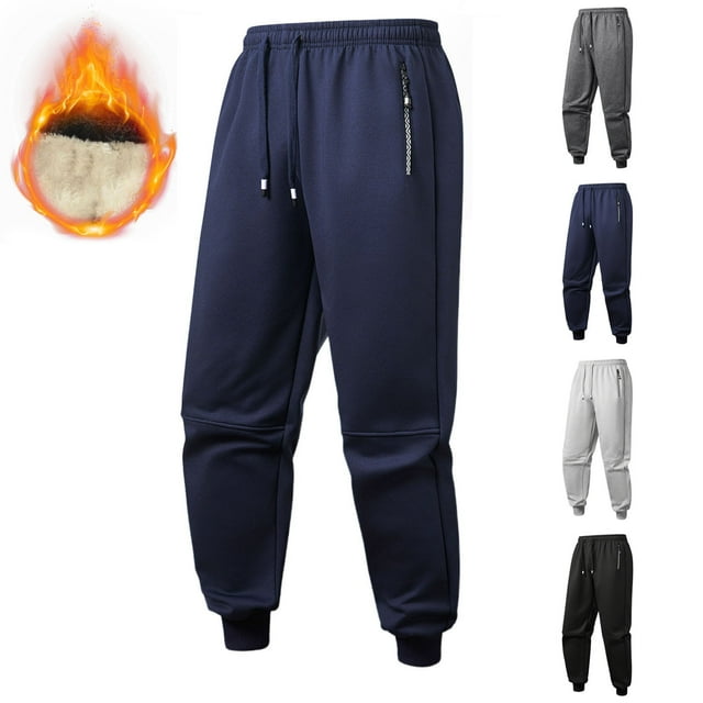 YOIAVAIOY Sweatpants for Men Winter Fall Slim Warm Fleece Lined Pants Elastic Waist Drawstring Joggers with Pockets Gray XL
