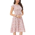 thumbnail image 4 of INSPIRE CHIC Valentine's Day Women's Dresses Cap Sleeves Smocked Floral Summer Midi Sundress XS White, 4 of 7