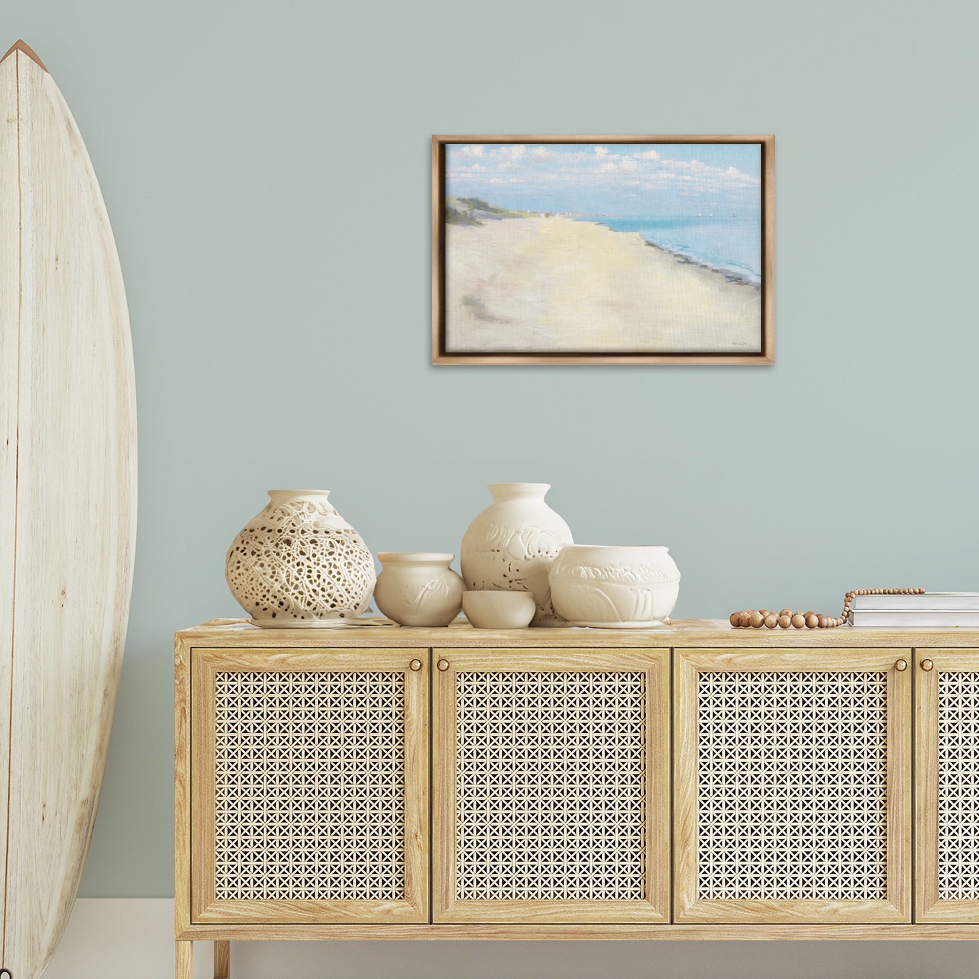 Stupell Industries Solemn Beach Tide Landscape & Nature Painting Brown Floater Framed Canvas Art Print Wall Art, 25 x 17