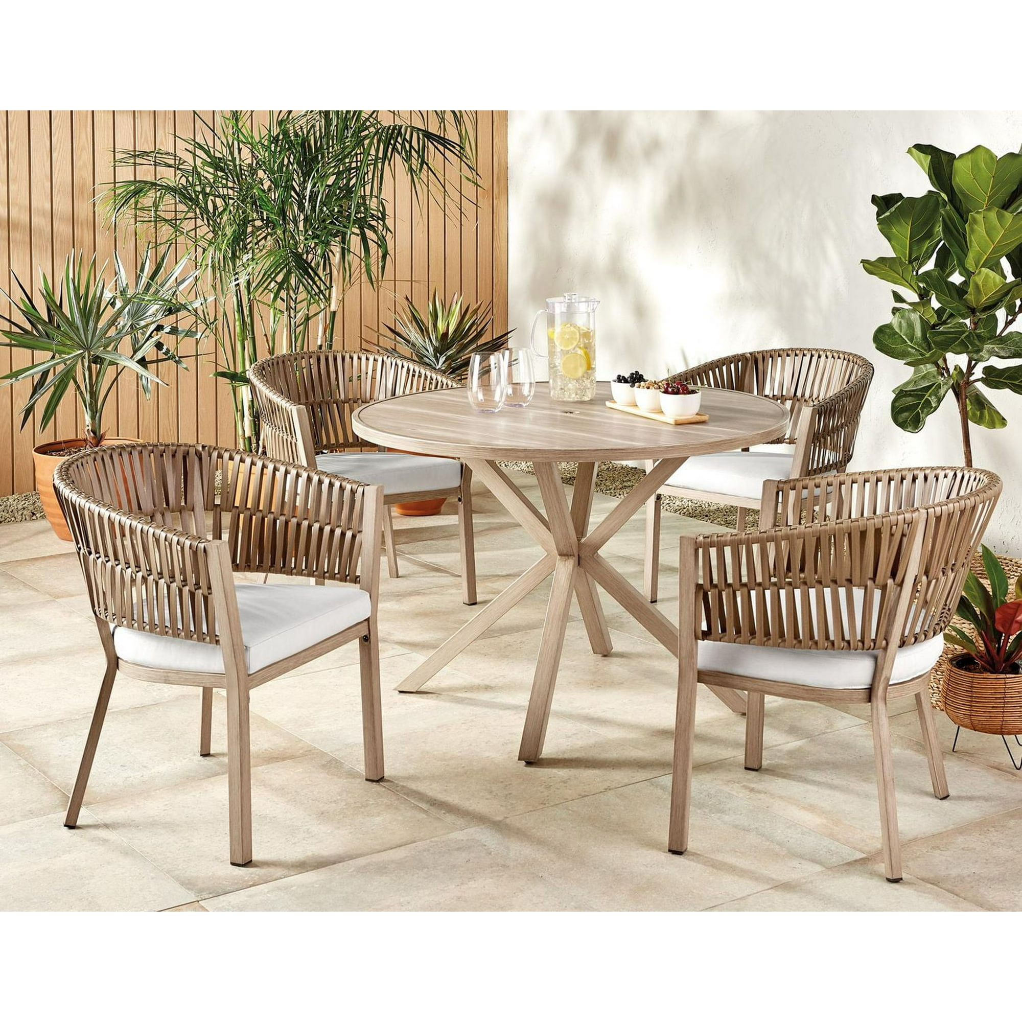6pc patio set with umbrella 6Piece Bar Swivel Stools & Metal & Textilene The Prime Pinnacle The chairs are made with breathable Teslin fabric for enhanced comfort and airflow 7-Piece Wood and Metal Patio