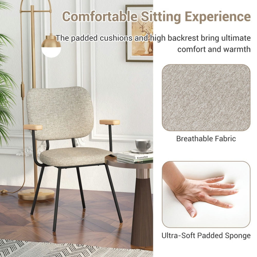 Demi Bonn Set of 2 Modern Fabric Dining Chairs with Armrest and Curved Backrest for Dining Room Living Room, Gray