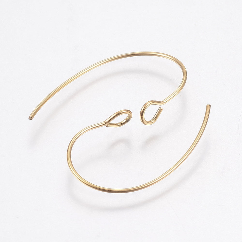 500pcs 304 Stainless Steel Earring Hooks with Vertical Loop Real 18K golden Plated 25x14x4mm Hole: 2.4mm 21 Gauge Pin: 0.7mm