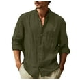 thumbnail image 2 of TrendOFT Cuban Guayabera Shirts for Men Button Down Shirts Casual Long Sleeve Summer Beach T-Shirt Army Green L, 2 of 5