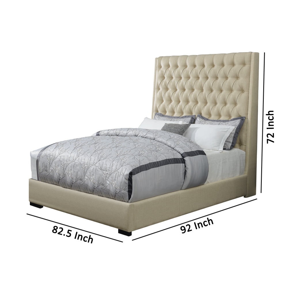 Fabric Upholstered Eastern King Bed With Tall Button Tufted Headboard Beige Walmart Com Walmart Com