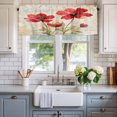 thumbnail image 2 of Red Flowers Leaf Window Valance Curtain Vintage Red Floral Plant Rod Pocket Short Curtain for Living Room, Bedroom & Kitchen Window Decor 54x18in, 2 of 8