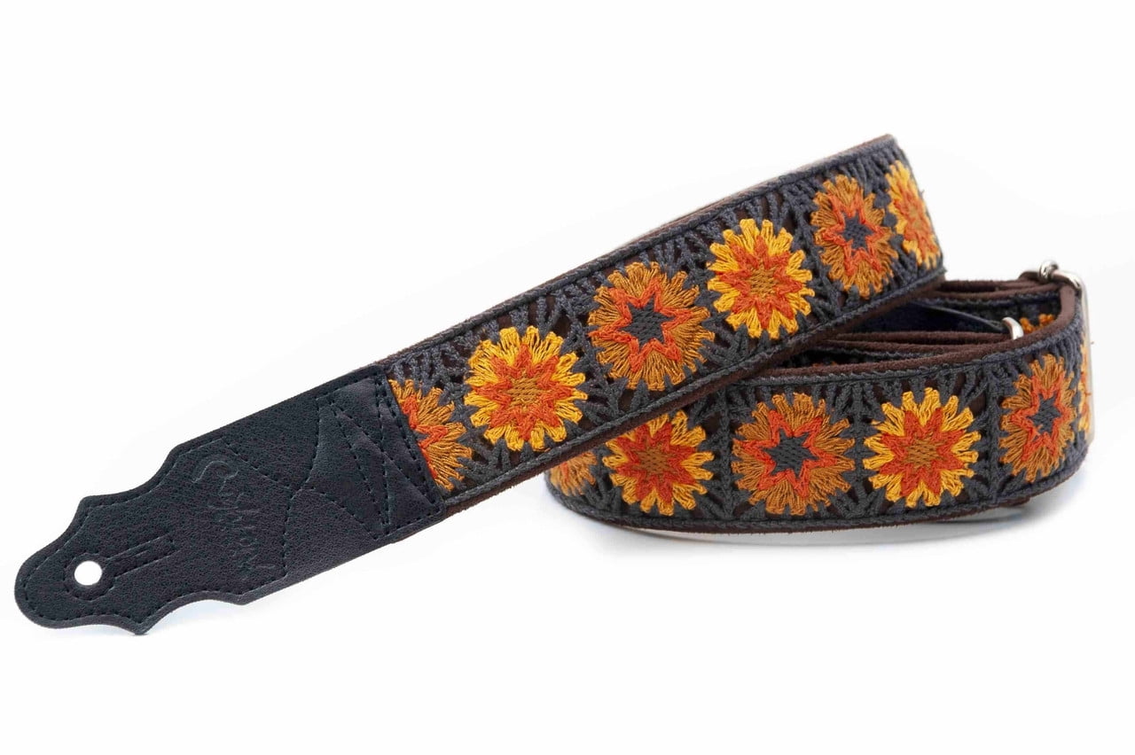 RightOn! Straps Crochet Guitar Strap | Vintage-Inspired Vegan Leather Strap - Brown