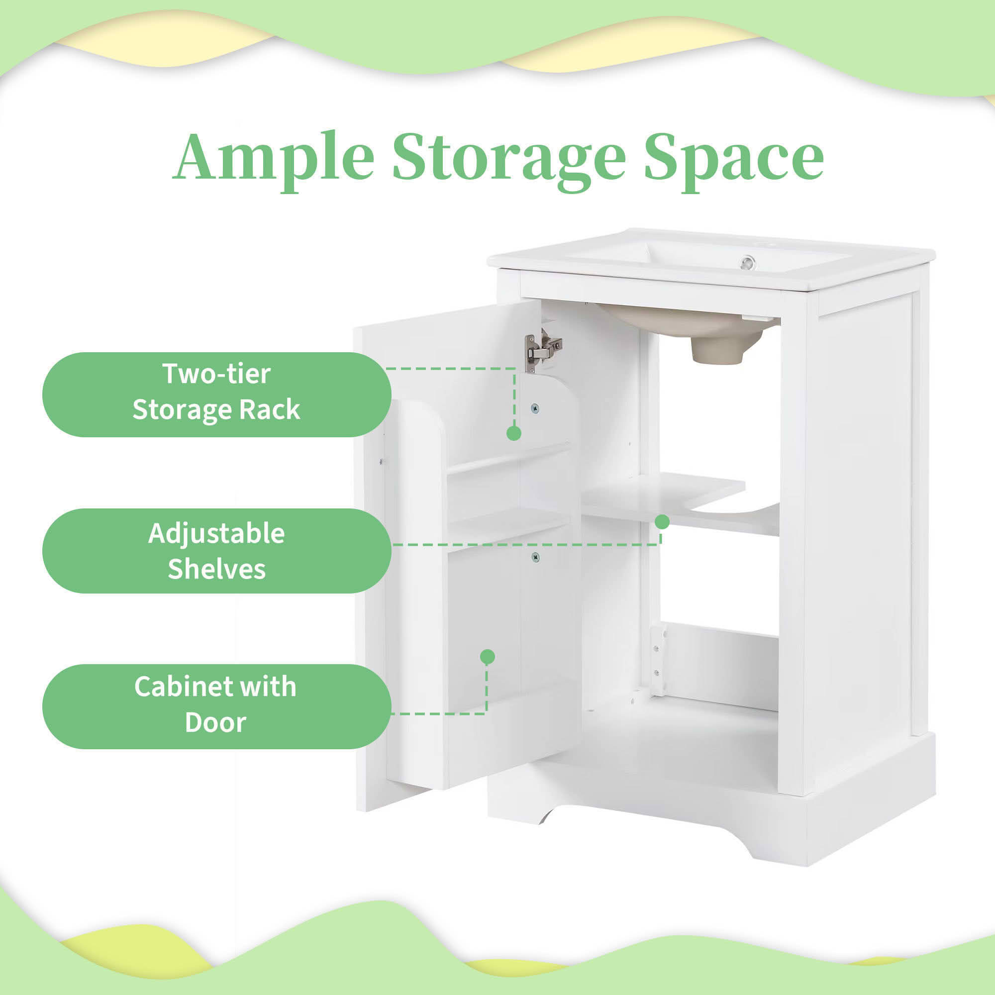 MAYEERTY 30" Bathroom Vanity with Sink White MDF Rubberwood 3 Drawers Adjustable Shelf Freestanding