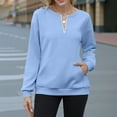 thumbnail image 5 of XPMWRP Women's Solid Color Half Zip Sweatshirt 3/4 Sleeve Loose Fit Casual Fashion Pullover Tops Spring Fall Sweatshirt Light Blue XL, 5 of 6
