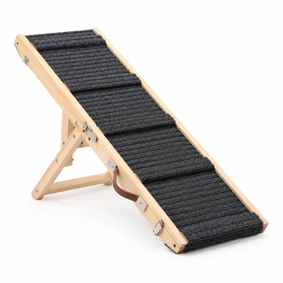 Dog Ramp for Bed, 33" Foldable Pet Ramp with Adjustable Height & Non-Slip Mat, Wood