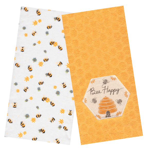 Celebrate Together Bee Happy Collection Kitchen Towel Set, 2 Count, White and Yellow Bees