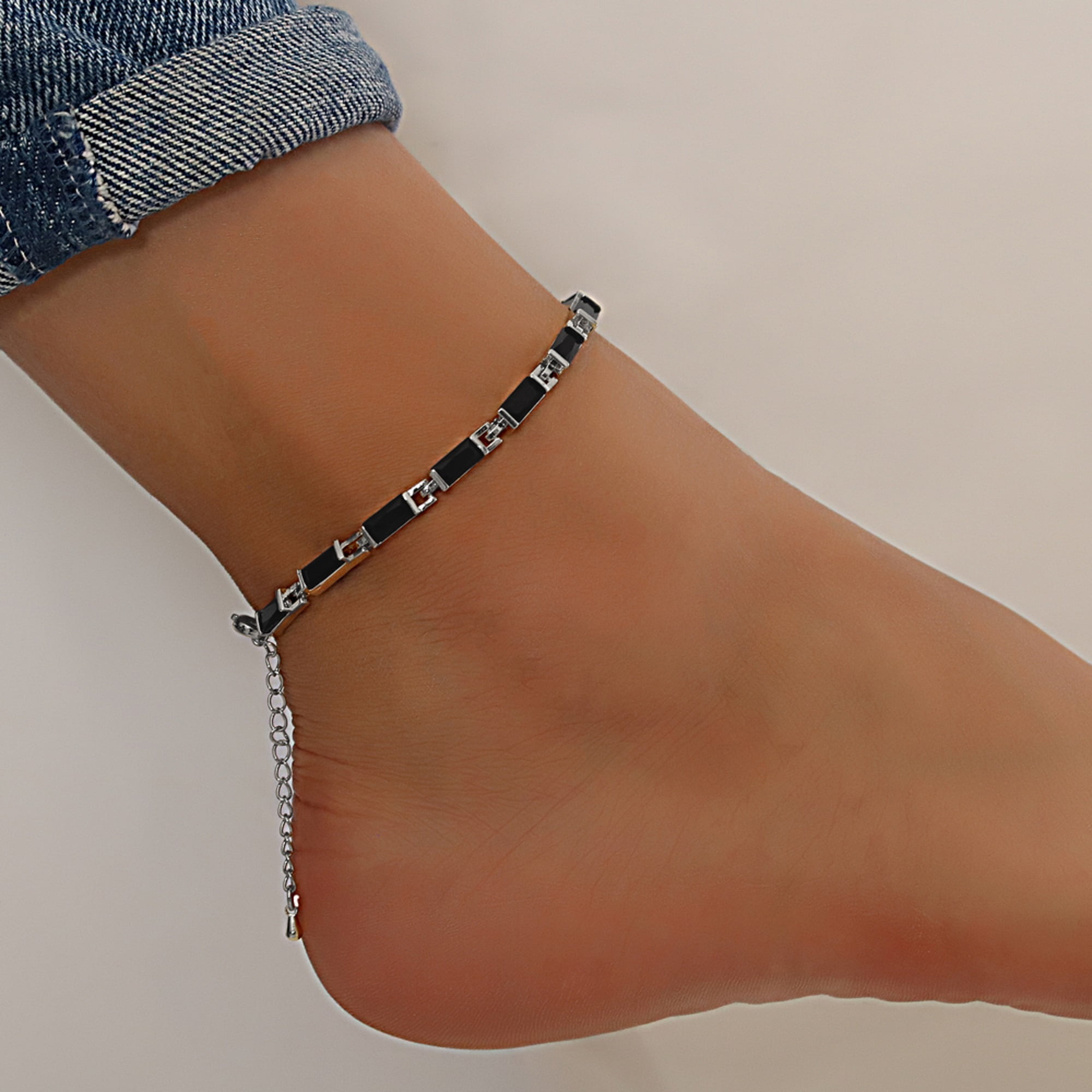 Kaash Customs Silver Plated CZ Fine Anklet for Women in 8 - 2 inches Brass Metal