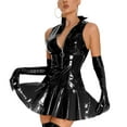 thumbnail image 3 of Eandarui Women’s Wet Look Pleated Bodycon Dress Sleeveless Zip Skater Dress Party Club Mini Dresses Black M, 3 of 5