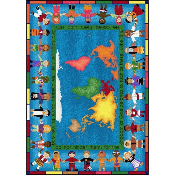 Joy Carpets Kid Essentials Let the Children Come 7'8" x 10'9" Area Rug in Color Multi