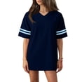 thumbnail image 7 of longantii Oversized Jersey Shirts for Women Short Sleeve V Neck Tshirt Solid Color Football Jerseys Casual Y2k Streetwear Tee Tops Loose Practice Sports Uniforms Navy M, 7 of 7