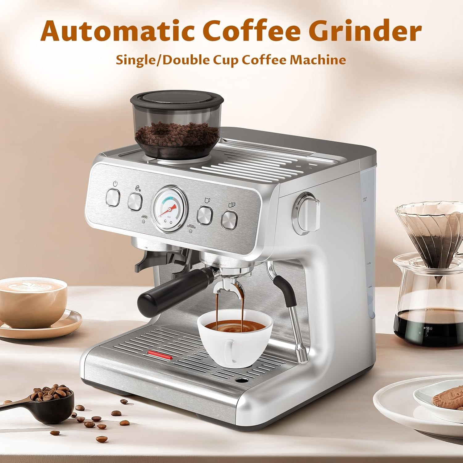 Espresso Machine 20 Bar Professional Coffee Maker with Grinder Milk Frother