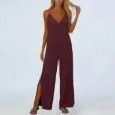 Womens Sleeveless Jumpsuit V Neck Adjustable Straps One Piece Jumpsuit Fashion Side Slit Loose Long Pants with Pockets ,Red,S