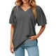 thumbnail image 1 of Camiseta holgada de manga corta y cuello en V para mujer: diseño con mangas abullonadas, cómoda mezcla de poliéster y spandex para uso informal, 1 of 8