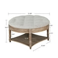 thumbnail image 4 of Noble House Large Round Tufted Ottoman Coffee Table with Wooden Storage Shelf, Waterproof Farmhouse Upholstered Footstool,Light Gray, 4 of 7