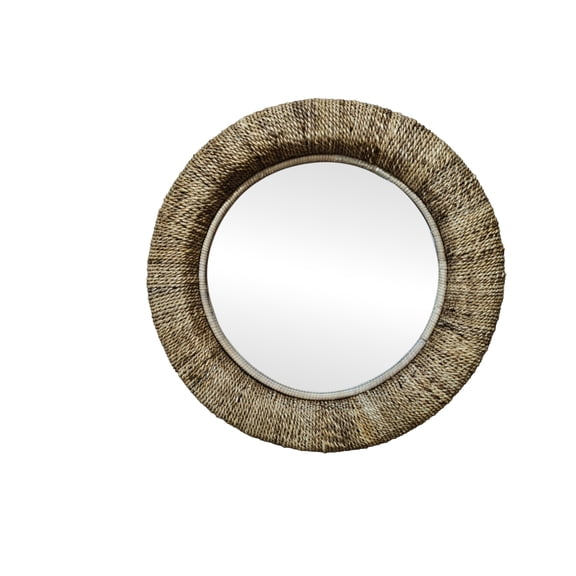 DecMode Coastal Brown Weaved Rattan Round Wall Mirror, 35"D