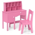 thumbnail image 1 of Gymax Kids Study Desk & Chair Set Children Wooden Craft Table w/ Chair & Hutch Pink, 1 of 9