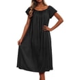 thumbnail image 2 of HOWPAY Nightgowns for Women Loose Sleepwear Solid Color Vintage Nightshirt Lace Short Sleeve Knee Length Sleep Dress Baggy Soft Loungewear Black, 2 of 4