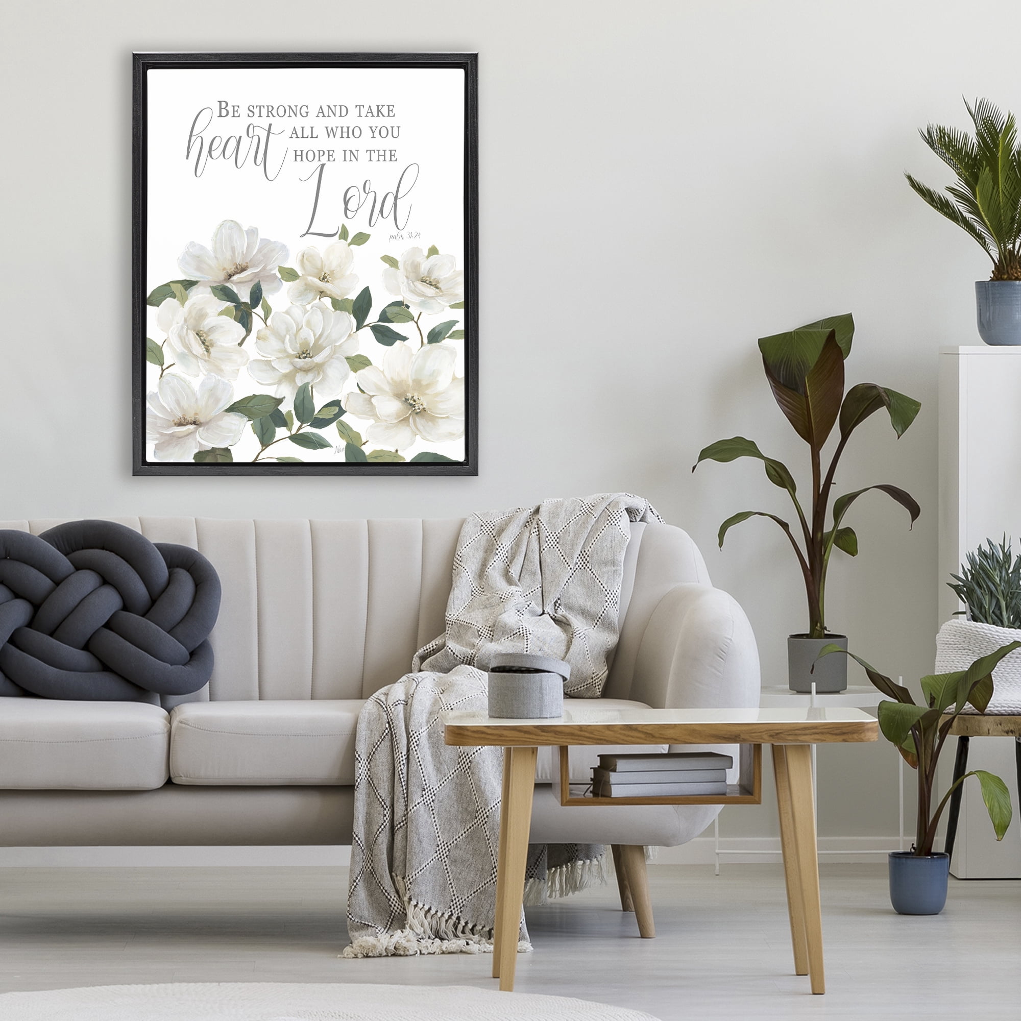 Stupell Industries Be Strong And Take Heart Black Framed Floater Canvas Wall Art, design by Nan