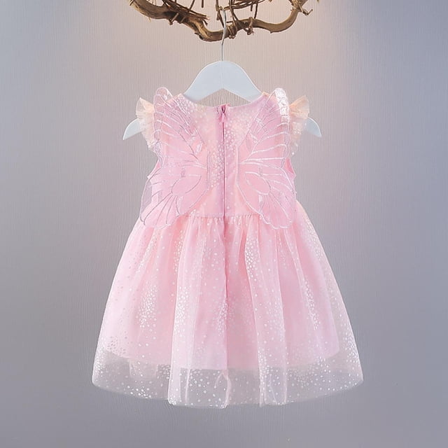 Odeerbi Vestido de Princesa Alas de Mariposa Vestido de Verano Manga de Volantes Vestido de Noche de Tul de Algodón Vestido de Niña Flor