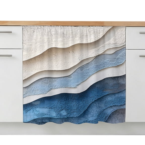 Blue Ombre Sink Skirt 10"W x 11"L, Dustproof Under Sink Curtain Skirt for Bathroom Kitchen, Modern Wave Abstract Art Adhesive Short Vanity Curtains Cover for Laundry Room Closet Shoe Rack