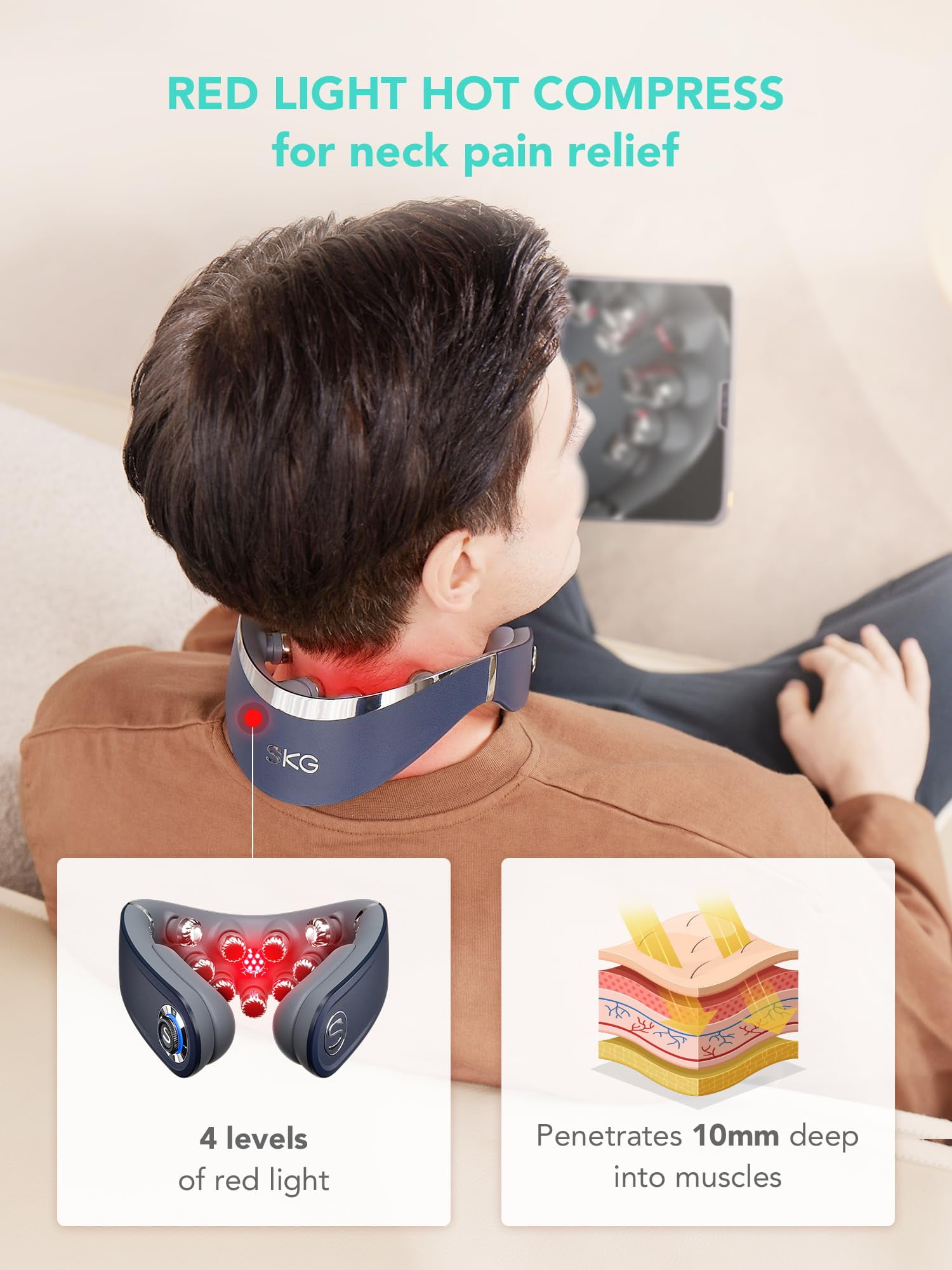 SKG Cordless Neck Massager for Pain Relief, 9D Deep Tissue Foldable Electric Massager with Heat & Vibration, Portable Gift for Men & Women