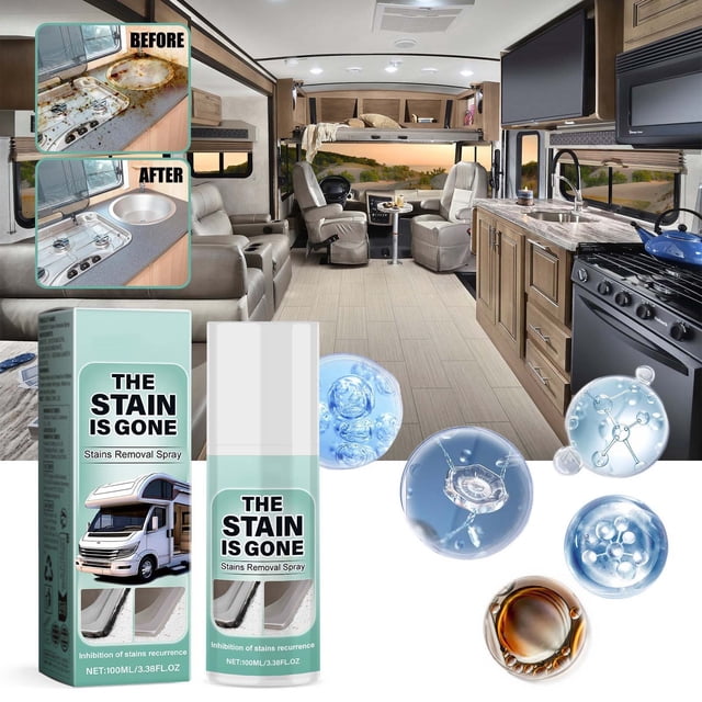 Spray quitamanchas para vehículos recreativos | Limpiador multiusos para interiores y exteriores | Fuerte descontaminación para superficies de automóviles, vehículos recreativos y baños | Fórmula