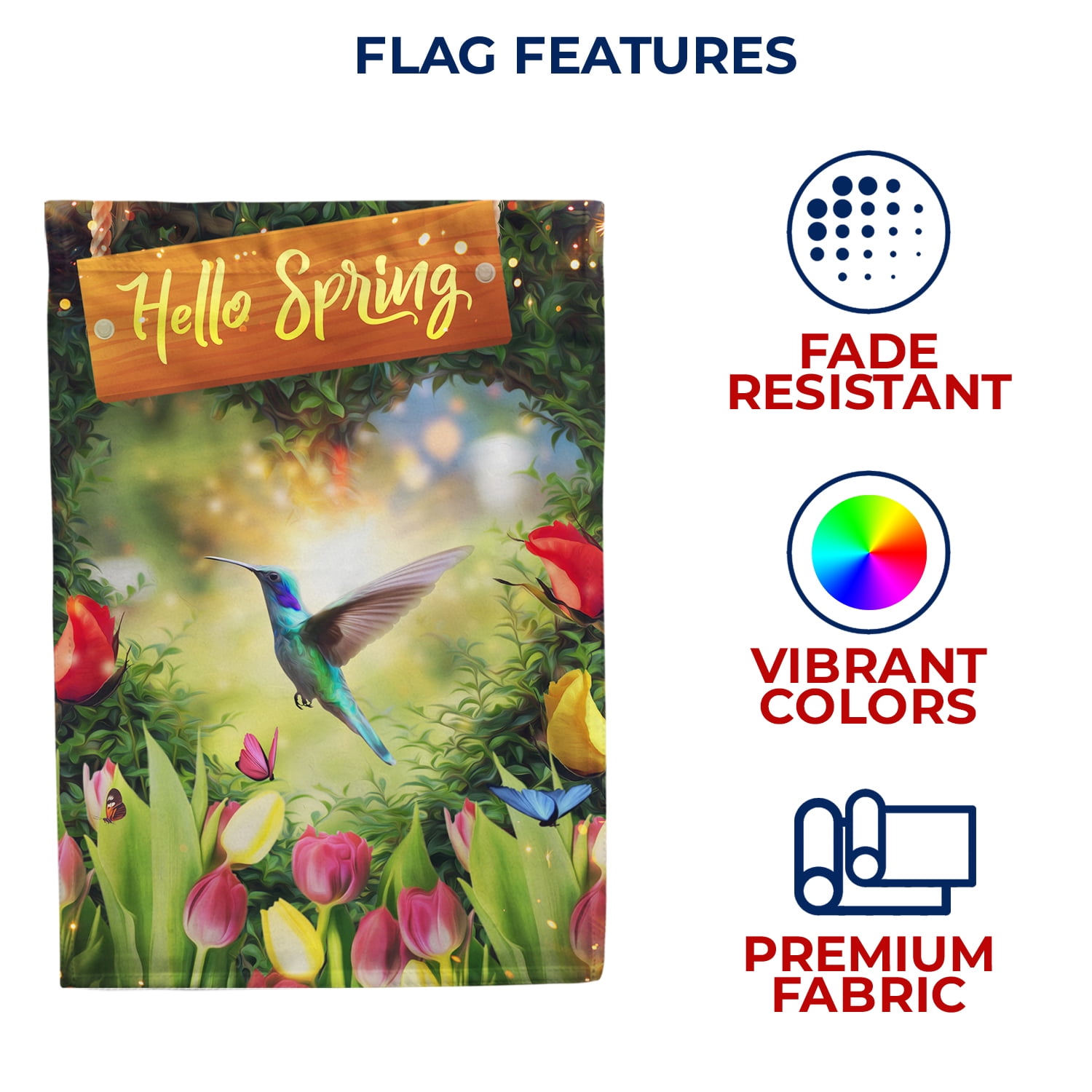 America Forever Hello Spring House Flag 28 x 40 inches Double Sided Summer Bird, Colorful Flowers, Tulip - Seasonal Yard Lawn Outdoor Decorative Summer Hummingbird House Flag