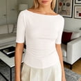 thumbnail image 2 of Knit T Shirt for Daily Wear Comfortable Casual Solid Color Mid Sleeve Round Neck Top Women’s Everyday, 2 of 4