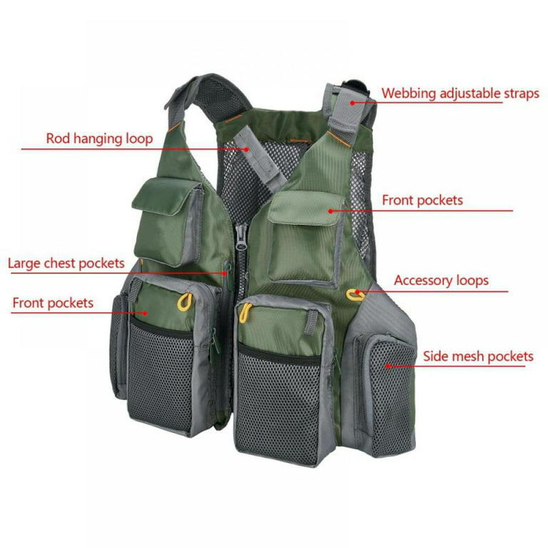 Groomer Men's Fishing Vest Utility Shooting Safari Travel Vest with Pockets, adult Unisex, Size: 1 PC, Green