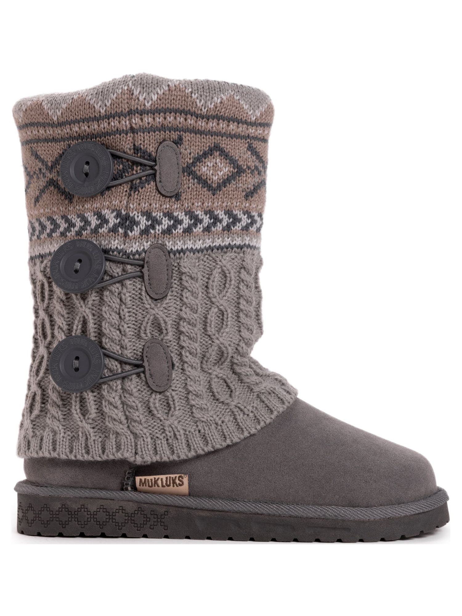 Muk Luks Women's Cheryl Faux Fur Lined Side Button Pattern Knit Boots, Wide Width Available