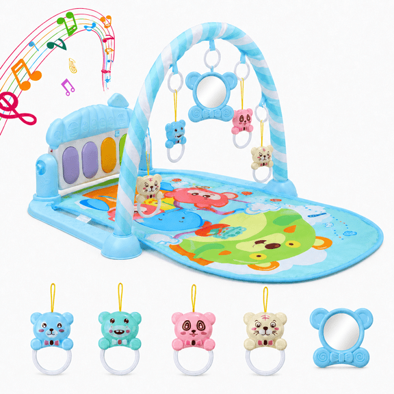 Lenbar Baby Activity Gym, Blue, Soft Padded Play Mat with Hanging Toys for Newborns and Toddlers