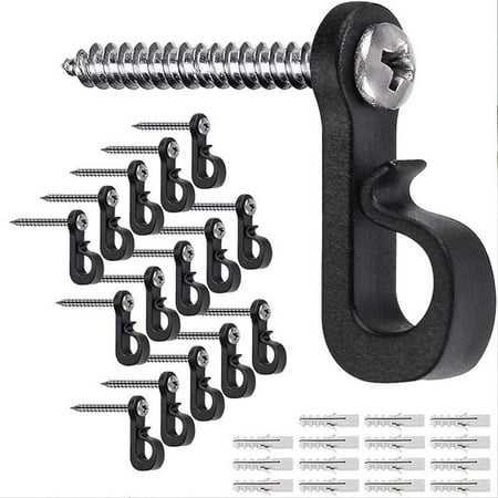 

100Fens 20 Pcs Outdoor Hooks For Outdoor String Lights With Storage Box Screw Hooks For Hanging Plants/Wind Chime/Basket Securely Buckle Design Windproof (Black/S-Il
