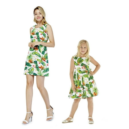 

Matching Hawaiian Luau Mother Daughter Dresses in Flamingo in Love